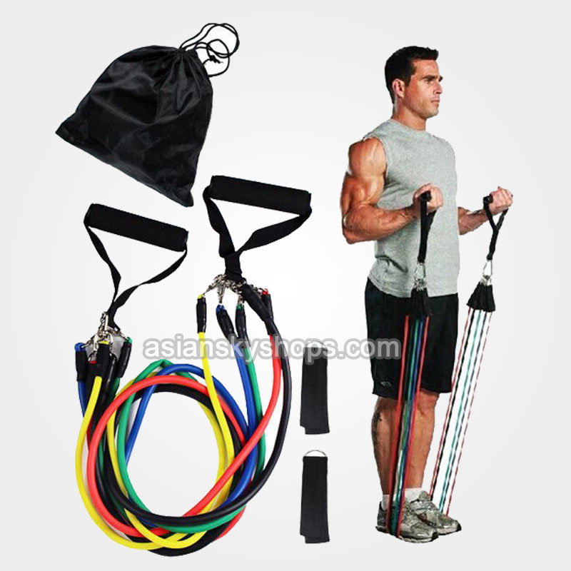 New Exercise Resistance Band Set With 5 Colored Tube Bands